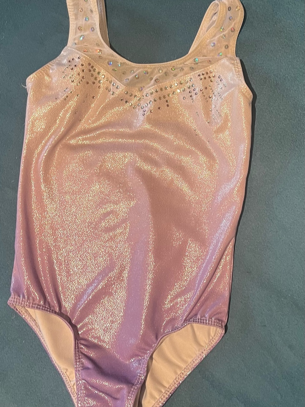 Girls Shimmery Pink Purple One-Piece Leotard with Rhinestone Accents